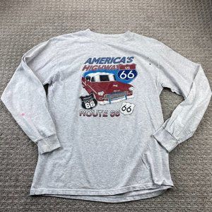 Vintage Shirt Route 66 Distressed Men L Gray Long Sleeve TULTEX Americas Highway